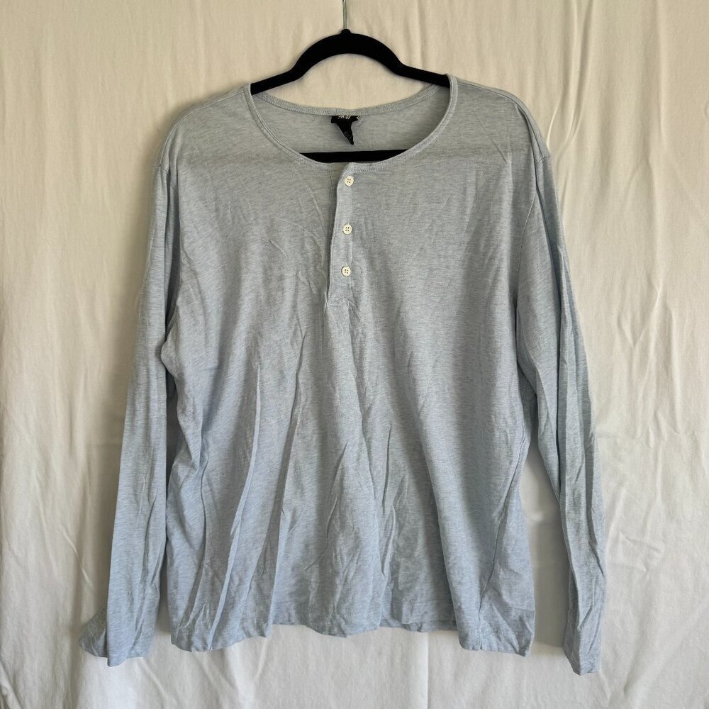 H&M Men’s Light Blue Henley Long Sleeve Shirt – Size XL